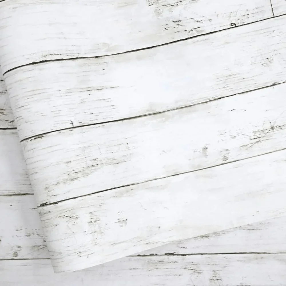 White Gray Wood Paper 17.71 in X 118 in Self-Adhesive Removable Wood Peel